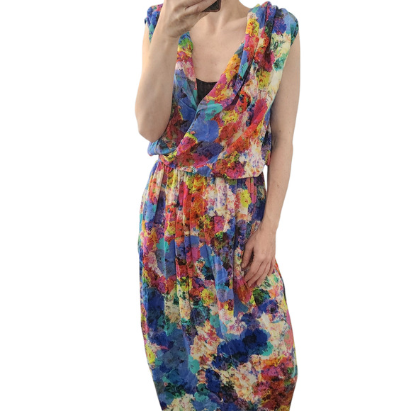 Megan Park Silk Tie Dye Midi Dress S Designer Cocktail Party Wedding Vacation - Picture 1 of 11